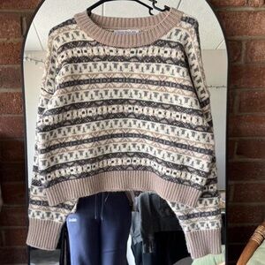 Relaxed Fair Isle Crewneck Sweater in Beige & Cream